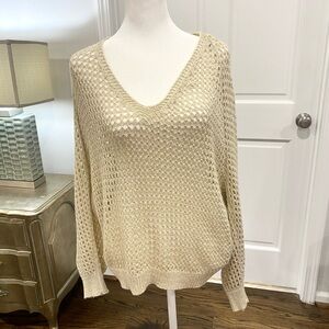 Women's Cream Sweater Metallic Mesh
